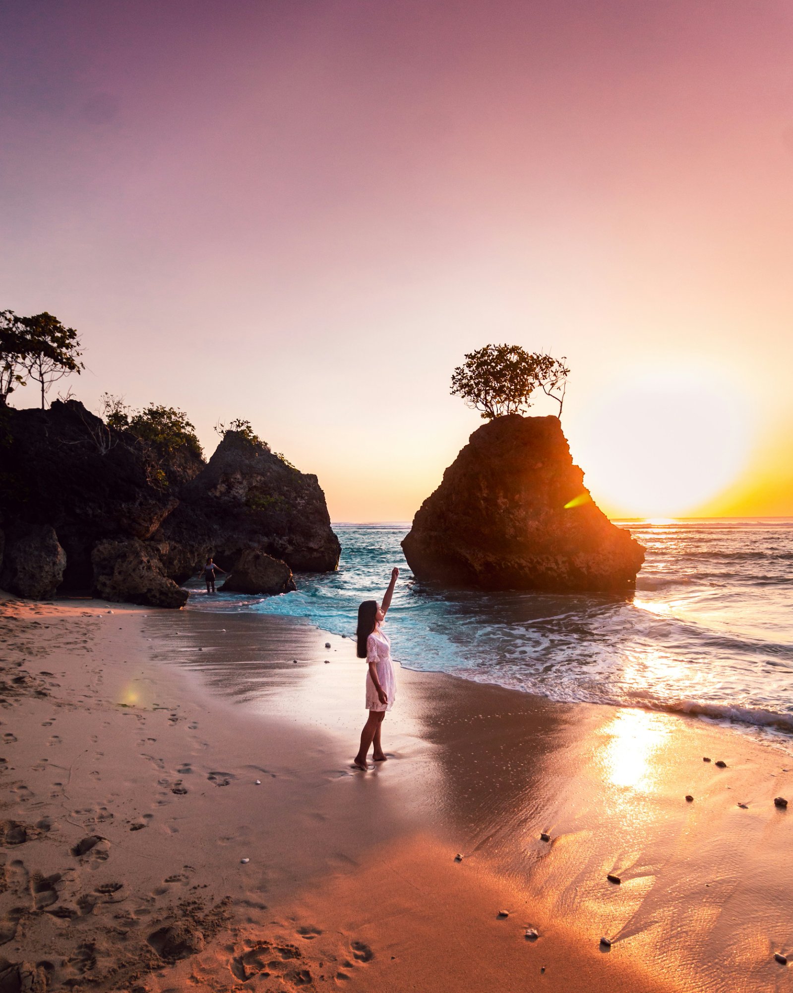 Woman on a Bali beach at sunset — Bali Bloom: The Sisterhood Journey